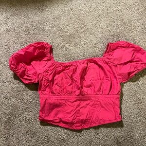 Japna Bright Pink Puff Sleeve Crop Top